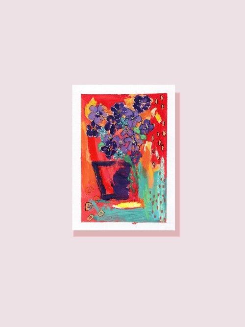 Purple Flowers Greeting Card - Najma Merchant Art