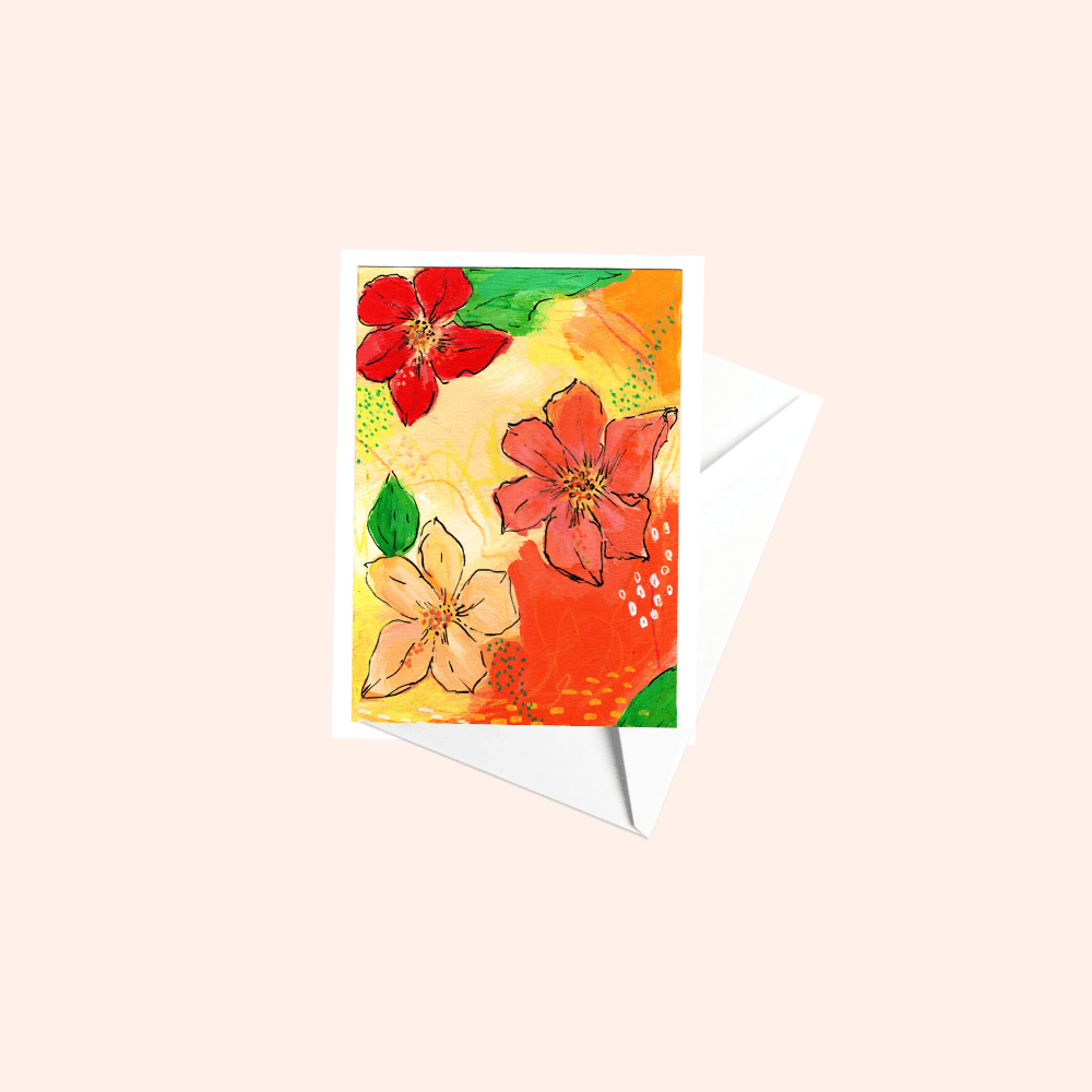 Notecard - Abstract Floral Original Linen Paper Greeting Card - Najma Merchant Art