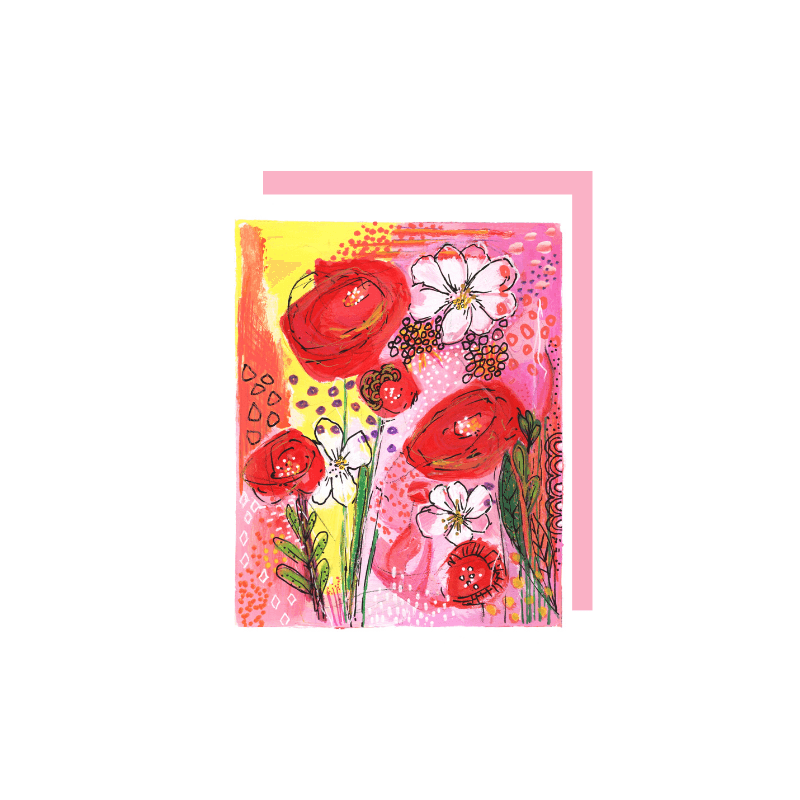 Pink & Red Blossom Card - Najma Merchant Art