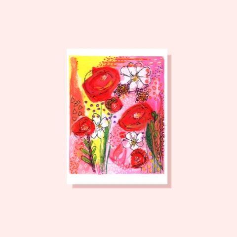 Pink & Red Blossom Card - Najma Merchant Art