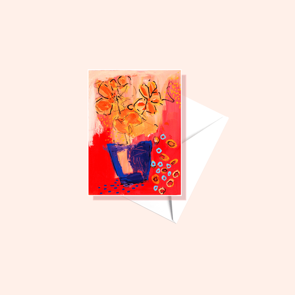 Peachy Red Florals Card - Najma Merchant Art